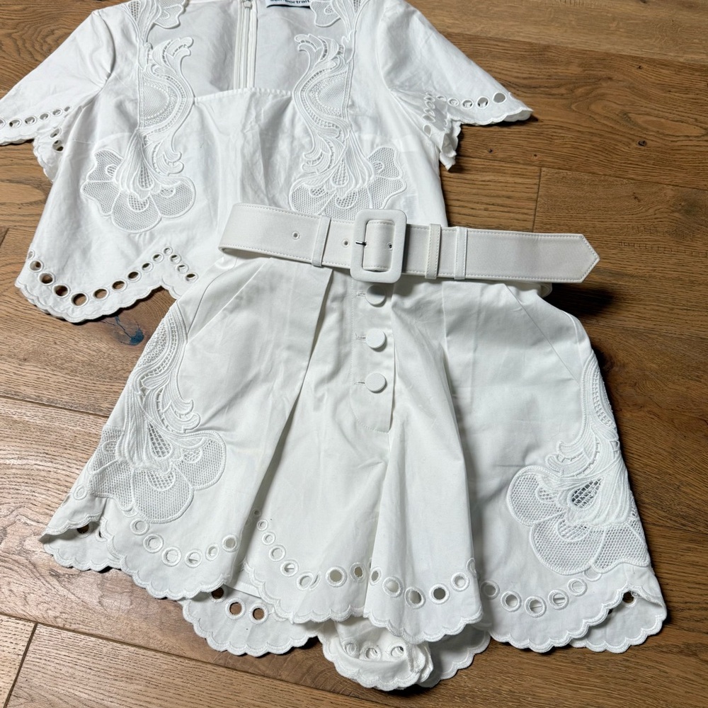 New Self Portrait Belted Broderie-Anglaise Cotton Shorts